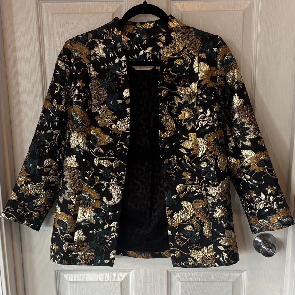Soft Surroundings Black and Gold Floral Blazer